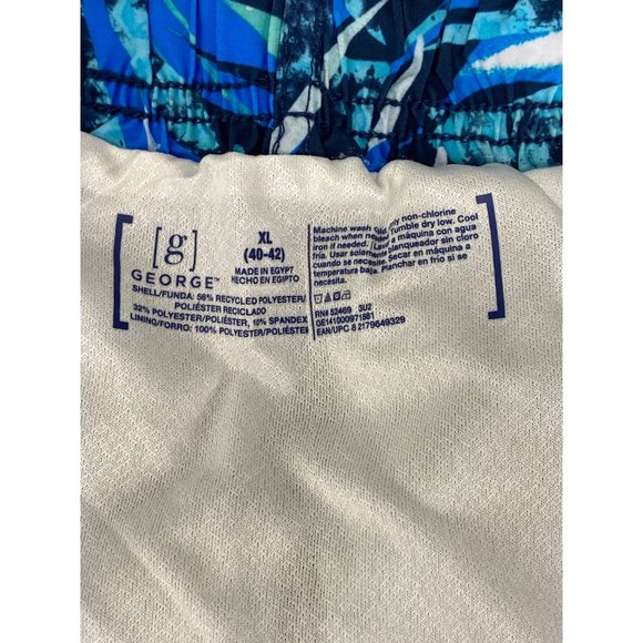 George Mens Swim Quick Dry UPF 50 At The Knee Trunks Blue Palm Leaves New Pocket - Picture 6 of 6